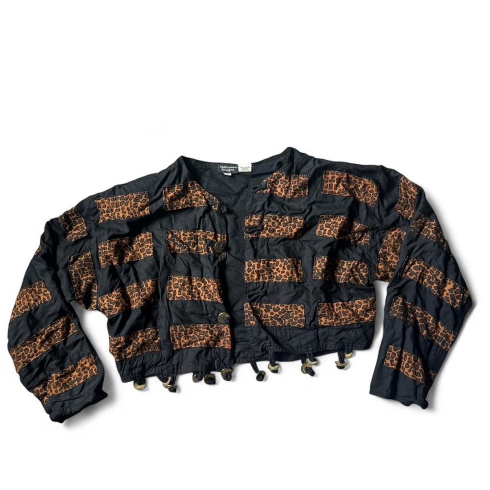 Vintage Nativewear Designs Leopard Print Patchwork Cropped Jacket